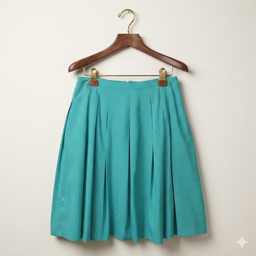 Talbots Turquoise Polka-Dot Pleated Skirt 14 Midi Aqua